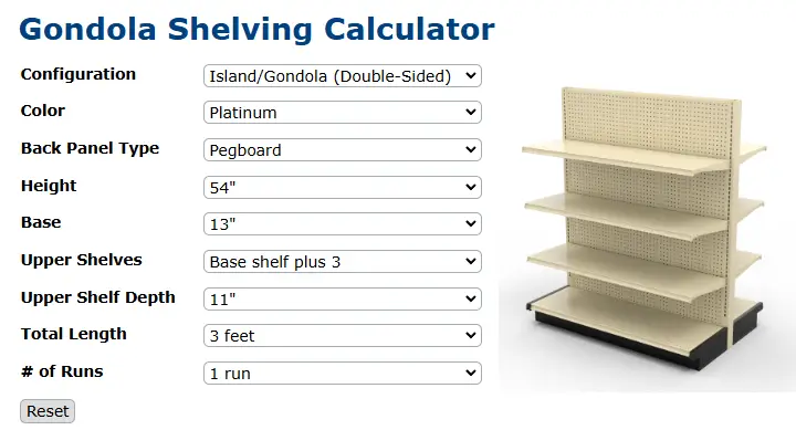 Gondola Shelving Calculator