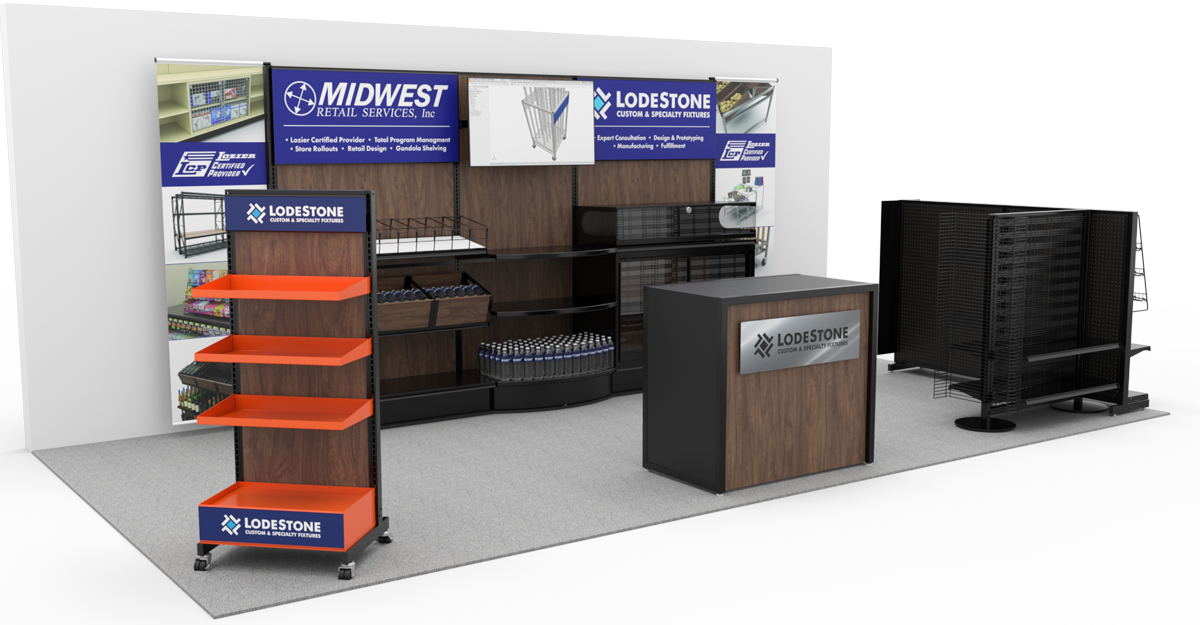 Retail display with branding and shelves